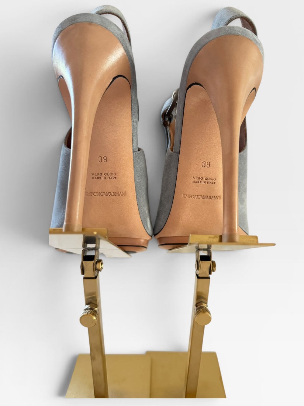 NEW IN BOX! Size 39 Emporio Armani Gray Suede Peep Toe Stilettos - Picture 3 of 7